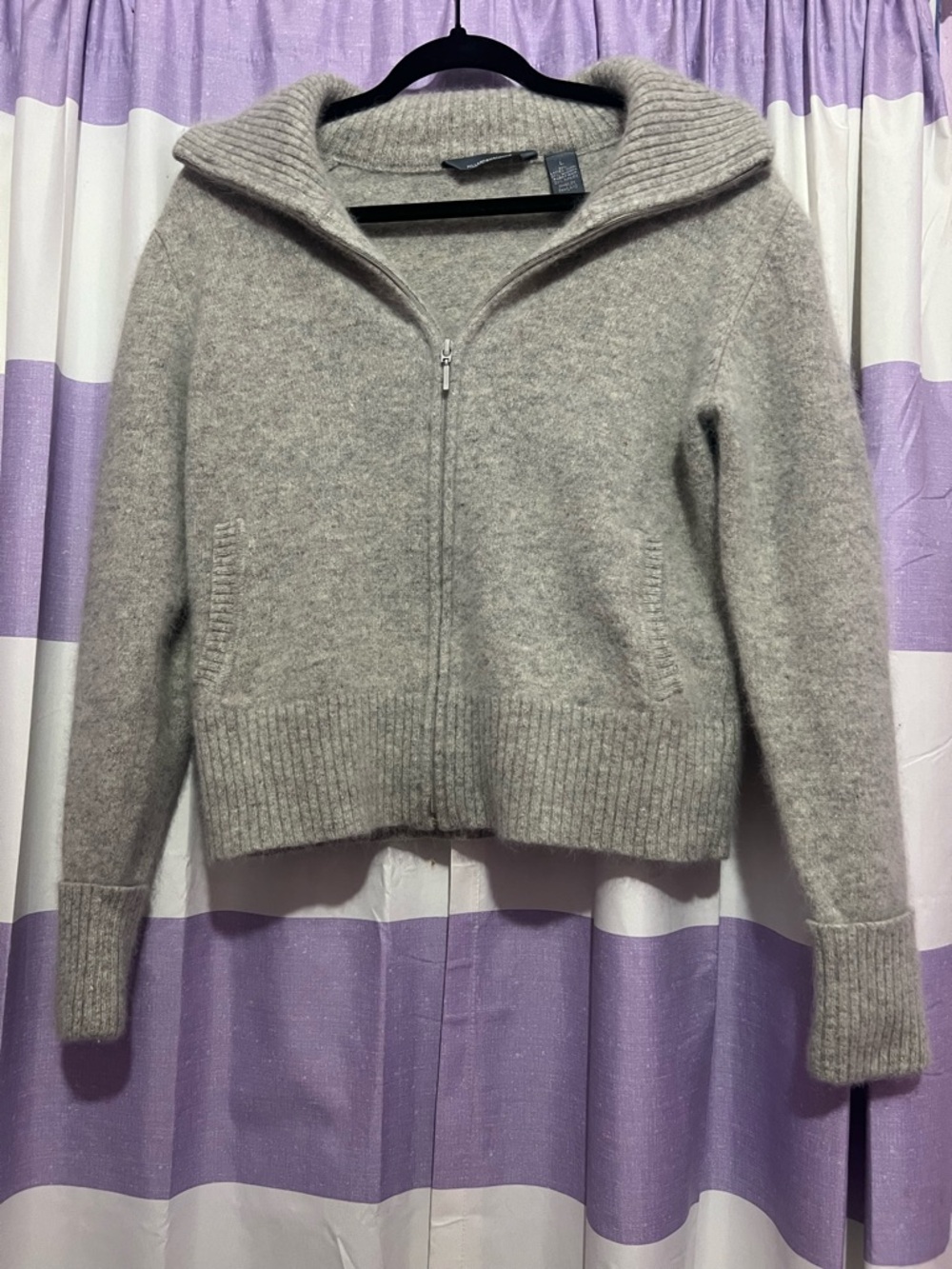 Hillard & Hanson Light Gray Zip-Front Sweater Jacket